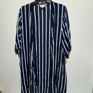 True Craft Women's Blue White Stripe Lace Trim Open Front Cardigan Large NWT